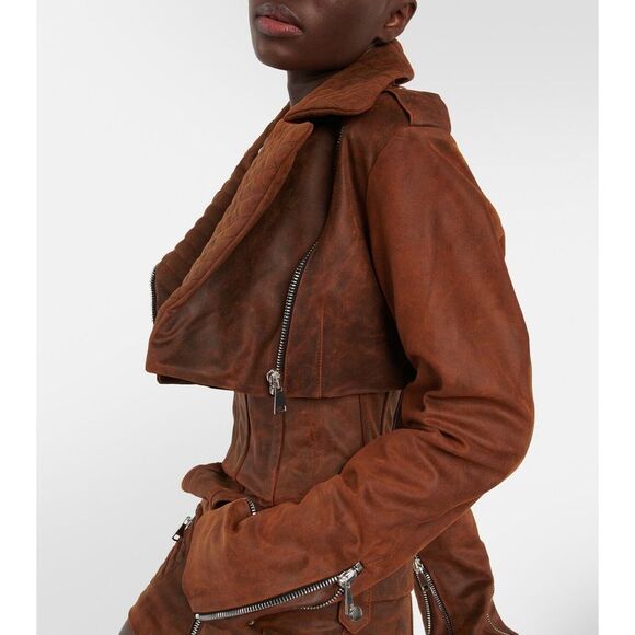 NWT LaQuan Smith Cropped leather jacket Size S $2295 - Picture 5 of 13
